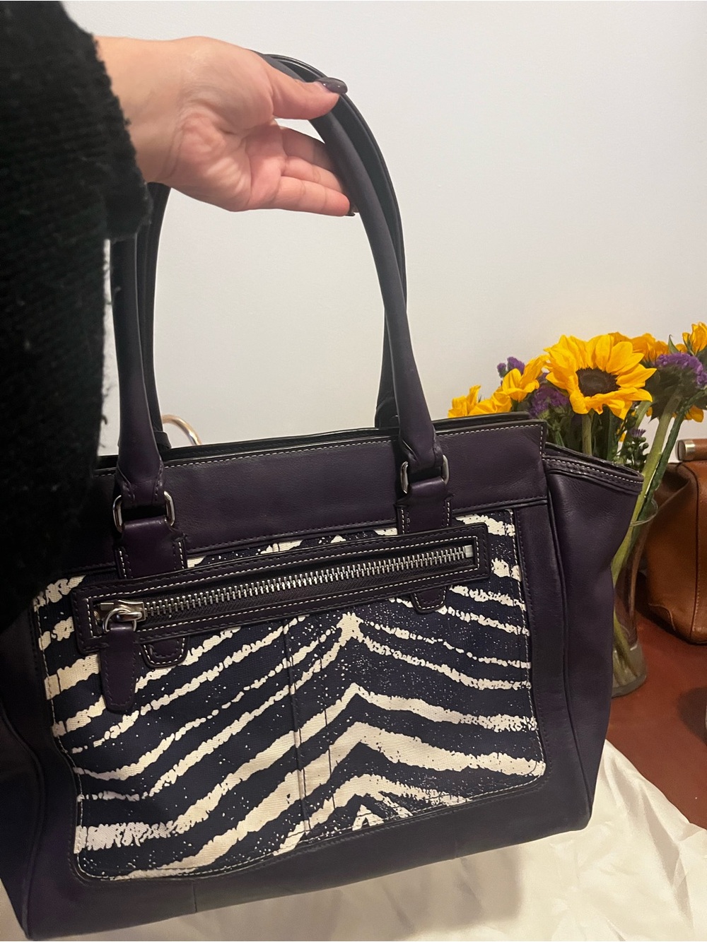 Coach Purple Zebra-Print Leather Satchel - Picture 3 of 6
